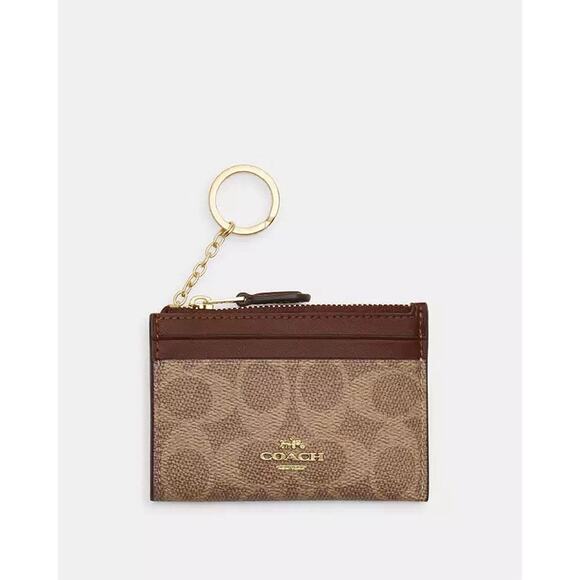 NWT Coach Mini Skinny ID Case CW870 Signature Canvas Gold/Tan/Brown - Picture 5 of 6
